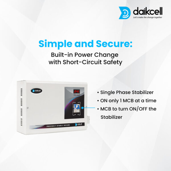 daikcell 10 KVA 130V-300V Mainline Heavy Duty Voltage Stabilizer for Home 8000W - 40 Amps Load - Single Phase - DSR017 - White