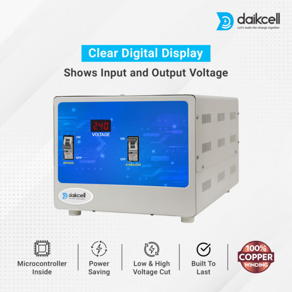 daikcell 15 KVA COPPER 130V-300V Mainline Heavy Duty Voltage Stabilizer For Home 12000W - 60 Amps Load - Single Phase - DSR020