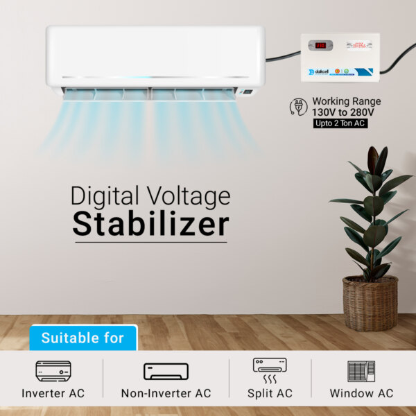 5 KVA 130V-300V Digital Voltage Stabilizer for All Inverter and Non-Inverter AC along with Digital Display & Intelligent Time Delay System - Upto 2.0 Ton AC - 4000W