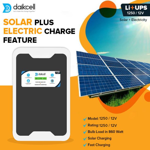 daikcell 3 in 1 inbuilt Lithium-ion Inverter Battery for Home |  Solar+Electricity Charging | Pure Sinewave 1100VA/12V | 1280Wh with 15 Year Life | Wall-Mountable | 5 Years Warranty - 1KVA