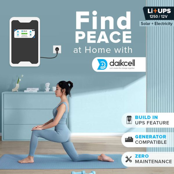 daikcell 3 in 1 inbuilt Lithium-ion Inverter Battery for Home |  Solar+Electricity Charging | Pure Sinewave 1100VA/12V | 1280Wh with 15 Year Life | Wall-Mountable | 5 Years Warranty - 1KVA