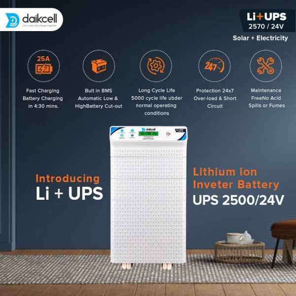3 in 1 inbuilt Lithium-ion Inverter Battery for Home | Solar+Electricity Charging | Pure Sinewave 2570 VA/24V | 2560 Wh with 15 Year Life | 5 Year Warranty - 2.5KVA ( Runs 1 HP Motor )