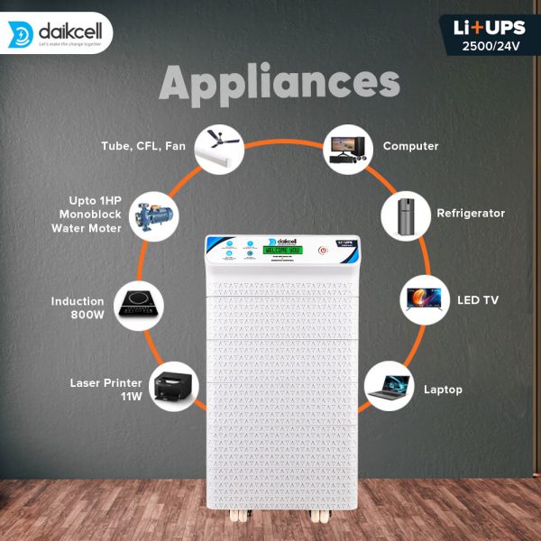 daikcell 2 in 1 inbuilt Lithium-ion Inverter Battery | Pure Sinewave 2500 VA/24V | 2560 Wh with Upto 15 Year Life | 5 Years Warranty - 2.5KVA ( Runs Even 1 HP Motor )