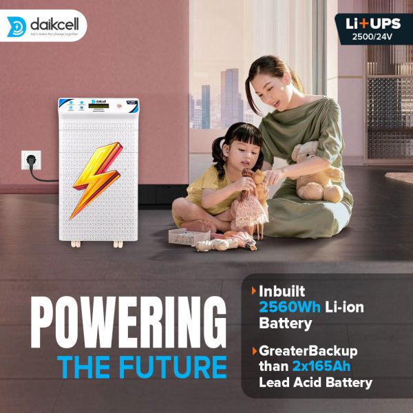 daikcell 2 in 1 inbuilt Lithium-ion Inverter Battery | Pure Sinewave 2500 VA/24V | 2560 Wh with Upto 15 Year Life | 5 Years Warranty - 2.5KVA ( Runs Even 1 HP Motor )